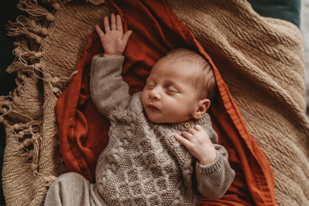 newborn baby sleeping on an At-Home Photoshoot London