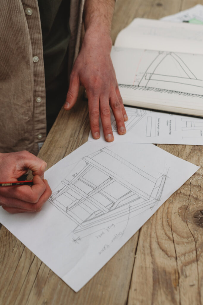 A photo of some technical drawings of furniture 